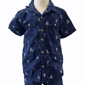 Carter’s Toddler Boys Sailboat Button-Up Shirt & Shorts Set Size 5T